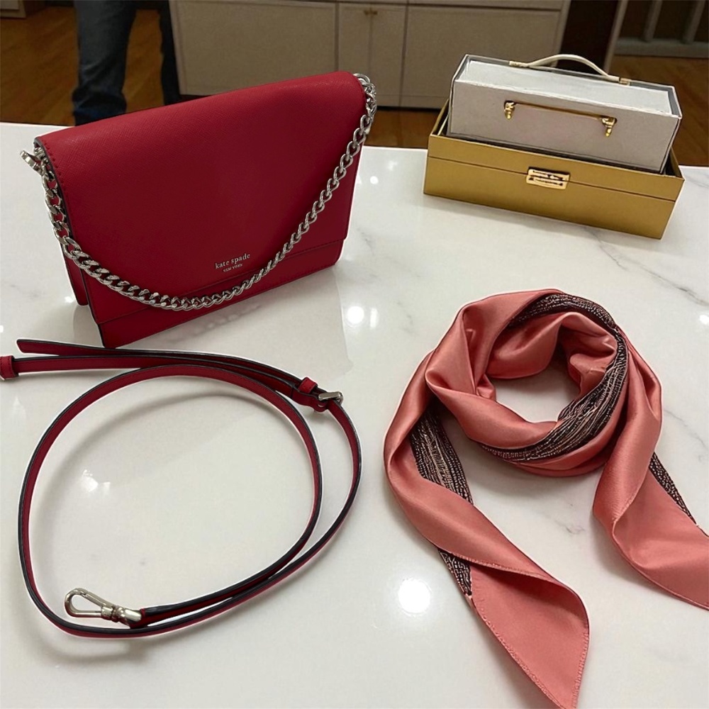 Kate Spade Madison Flap Crossbody Bag - Candied Cherry Red - Saffiano Leather